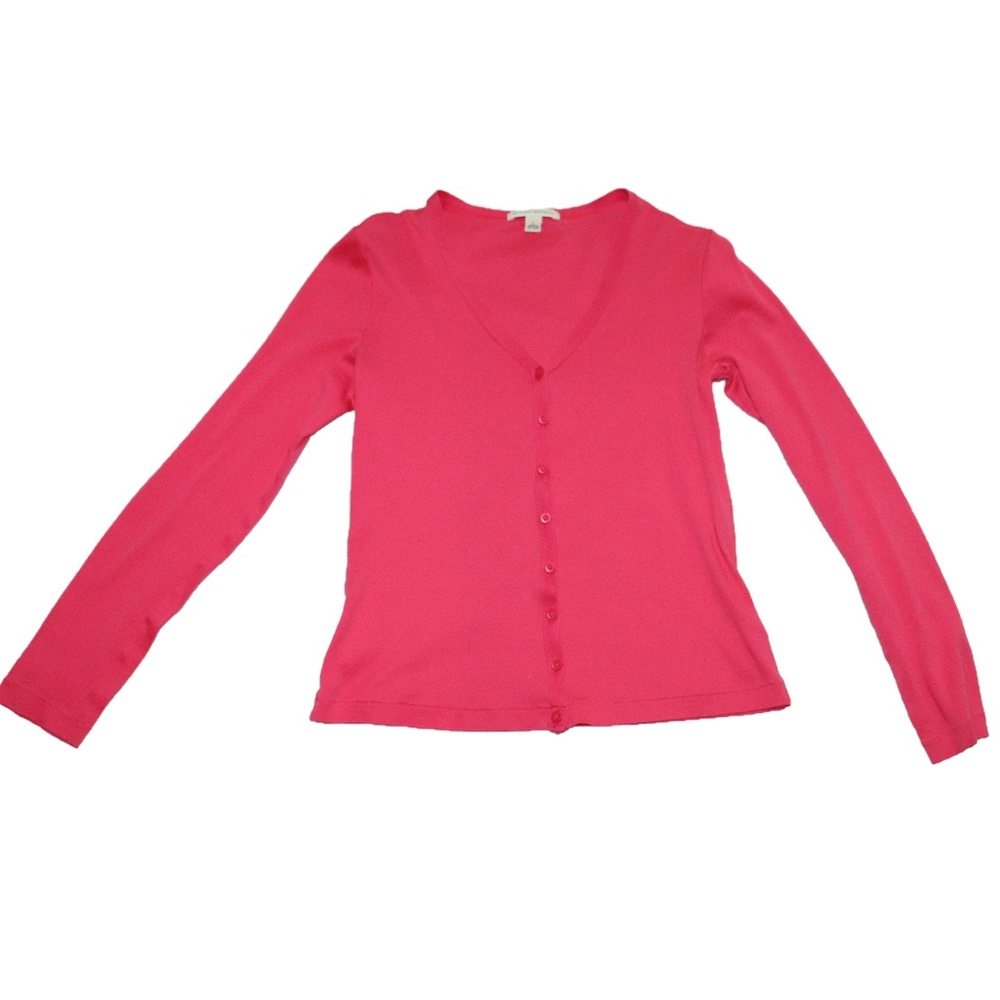 Banana Republic LS Button Down Cardigan Hot Pink L